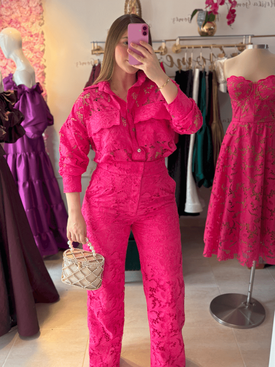 SET CAMISERO GUIPUR FUCSIA