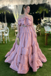 VESTIDO GALA VOLUMENES ROSA