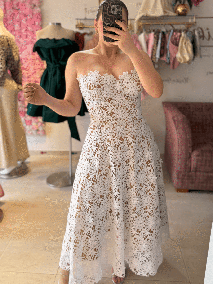 VESTIDO CORSÉ GUIPUR PETALS PERLA